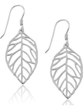 Sterling Silver Leaf Drop Dangle Earrings | Elegant Cut Out Design, Boho Chic